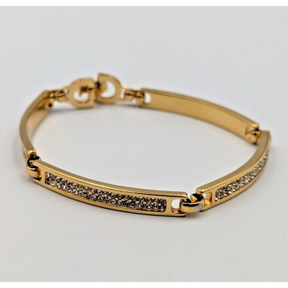 Vintage Christian Dior Gold Tone Clear Rhinestone Panel/Tennis Style Bracelet 7" - Picture 3 of 15